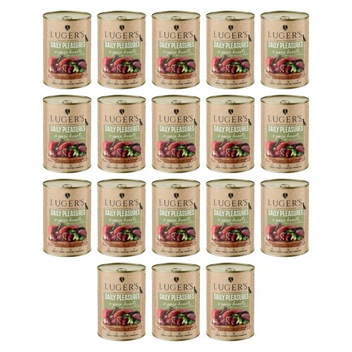 Karma dla psa LUGER'S Daily Pleasures Serca gęsi, brokuł i zielony groszek 18 x 400 g