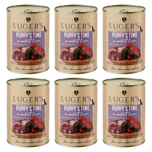 Karma dla psa LUGER'S Puppy's Time z wątróbką z królika, szpinakiem i żurawiną 6 x 400 g