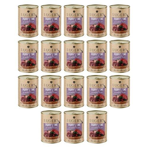 Karma dla psa LUGER'S Puppy's Time z wątróbką z królika, szpinakiem i żurawiną 18 x 400 g