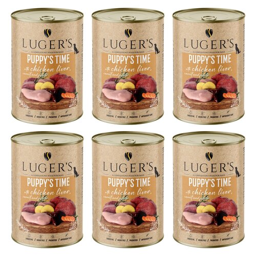 Karma dla psa LUGER'S Puppy's Time z wątróbką z kurczaka, marchewką i ziemniakiem 6 x 400 g