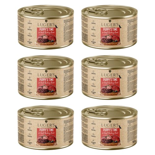 Karma dla psa LUGER'S Puppy's Time z wołowiną, wątróbką z indyka i borówką 6 x 185 g