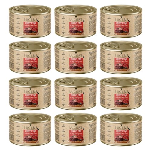 Karma dla psa LUGER'S Puppy's Time z wołowiną, wątróbką z indyka i borówką 12 x  185 g