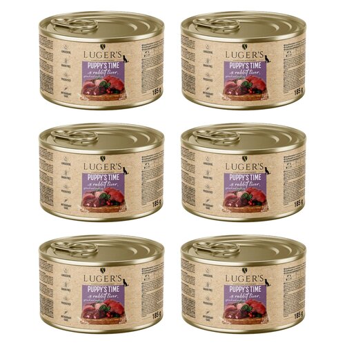 Karma dla psa LUGER'S Puppy's Time z wątróbką z królika, szpinakiem i żurawiną 6 x 185 g