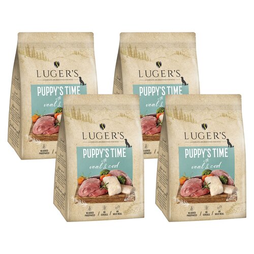 Karma dla psa suszona LUGER'S Puppy's Time Cielęcina z dorszem 4 x 3 kg