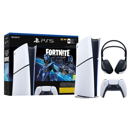 Konsola SONY PlayStation 5 Digital Slim Fortnite Cobalt - Zestaw Startowy + Słuchawki SONY Pulse Elite Bezprzewodowe, Nauszne, Dźwięk przestrzenny