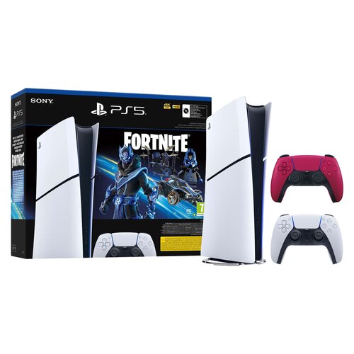 Konsola SONY PlayStation 5 Digital Slim Fortnite Cobalt - Zestaw Startowy + Kontroler SONY DualSense Czerwony