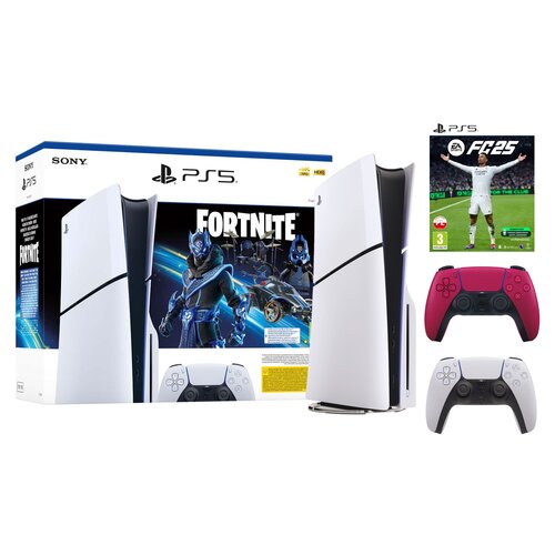 Konsola SONY PlayStation 5 Slim Fortnite Cobalt - Zestaw Startowy + EA SPORTS FC 25 Gra PS5 + Kontroler SONY DualSense Czerwony