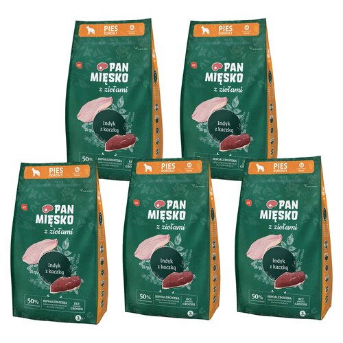 Karma dla psa PAN MIĘSKO Indyk z kaczką i ziołami M 5 x 3 kg