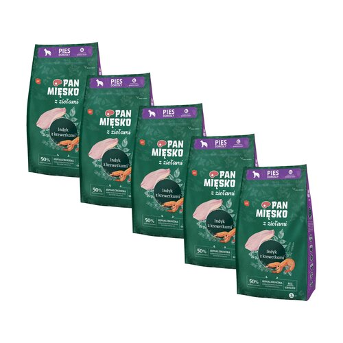 Karma dla psa PAN MIĘSKO Indyk Krewetki XL 5 x 3 kg