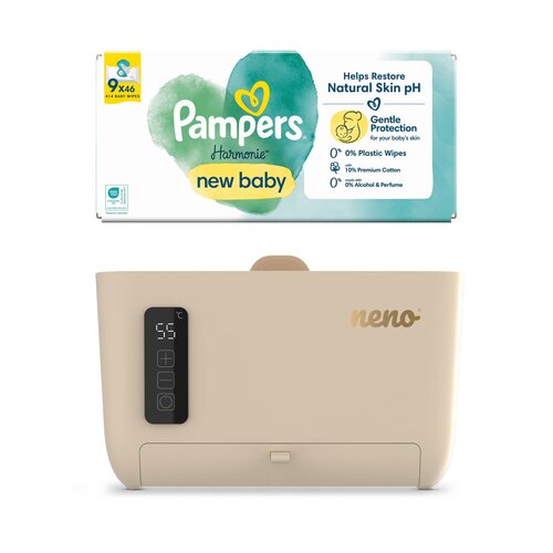 Podgrzewacz do nawilżanych chusteczek NENO Calme NEN-MAM-UR012 + Chusteczki nawilżane PAMPERS Harmonie New Baby (414 szt.)