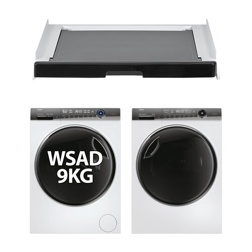 Pralka HAIER I-Pro 7 Plus HW90-B14979EU1 9kg 1400 obr A + Suszarka HAIER I-Pro 7 Plus HD90-A3979NU1-S z pompą ciepła + Łącznik HAIER HASTKU10B