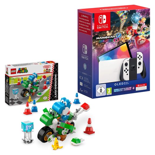 Konsola NINTENDO Switch Oled Biała + Mario Kart 8 Deluxe + NINTENDO Switch Online 12 miesięcy + LEGO 72031 Super Mario Mario Kart Yoshi Bike