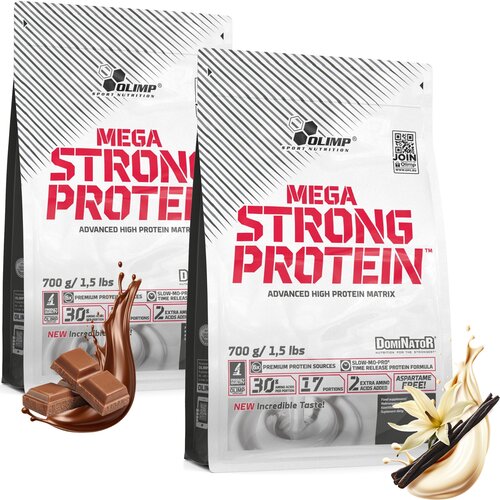 Odżywka białkowa OLIMP Mega Strong Protein Mix smaków Czekoladowy (700 g) + Waniliowy (700 g)