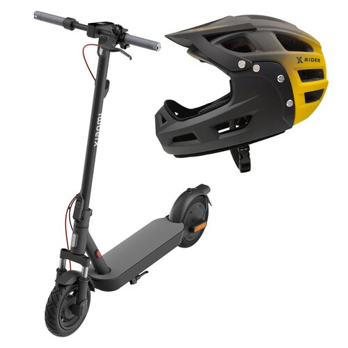 Hulajnoga elektryczna XIAOMI Scooter 5 60km 350W 10" Czarny + Kask XRIDER XR00FH01 Czarno-żółty Full Face MTB z odkręcaną szczęką (rozmiar L)