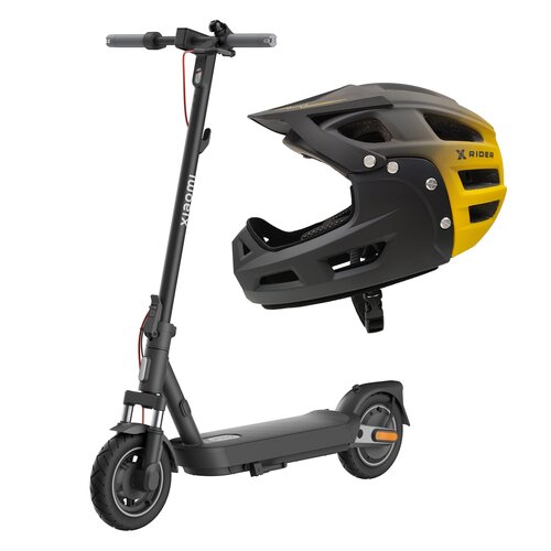 Hulajnoga elektryczna XIAOMI Scooter 5 Pro 60km 400W 10" Czarny + Kask XRIDER XR00FH01 Czarno-żółty Full Face MTB z odkręcaną szczęką (rozmiar L)