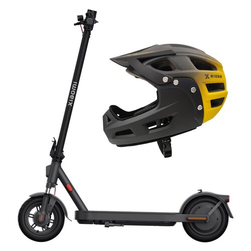 Hulajnoga elektryczna XIAOMI Scooter Elite 45km 400W 10" Czarny + Kask XRIDER XR00FH01 Czarno-żółty Full Face MTB z odkręcaną szczęką (rozmiar L)