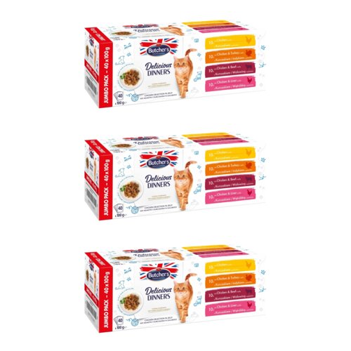 Karma dla kota BUTCHER'S Delicious Dinners Jumbo mix smaków dania z kurczakiem (120 x 100 g)