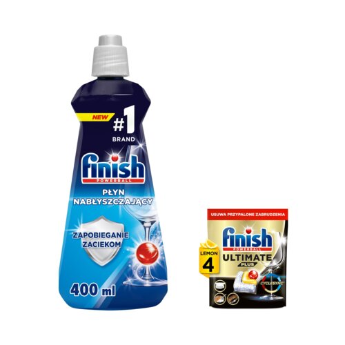 Nabłyszczacz do zmywarek FINISH 400 ml + Kapsułki do zmywarek FINISH Powerball Ultimate Plus All In 1 Lemon - 4 szt.