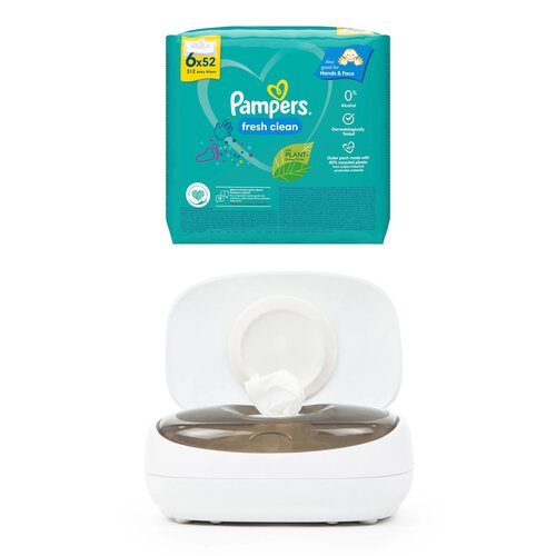 Podgrzewacz do nawilżanych chusteczek PRINCE LIONHEART Evo Wipes Warmer + Chusteczki nawilżane PAMPERS Fresh Clean (312 szt.)