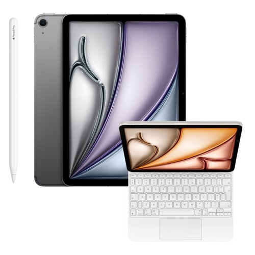 Tablet APPLE iPad Air 11" 7 gen. 2025 128 GB 5G Wi-Fi Gwiezdna szarość + Etui na iPad Air 11 cali APPLE Magic Keyboard Biały Klawiatura + Rysik APPLE Pencil Pro