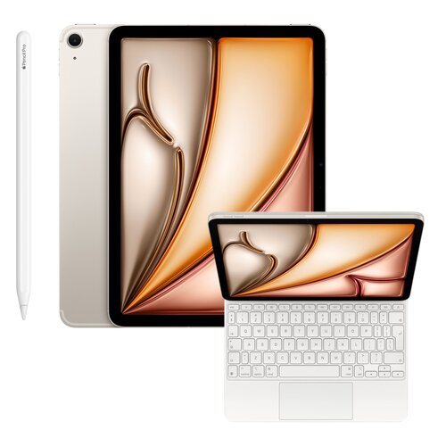Tablet APPLE iPad Air 11" 7 gen. 2025 128 GB 5G Wi-Fi Księżycowa poświata + Etui na iPad Air 11 cali APPLE Magic Keyboard Biały Klawiatura + Rysik APPLE Pencil Pro