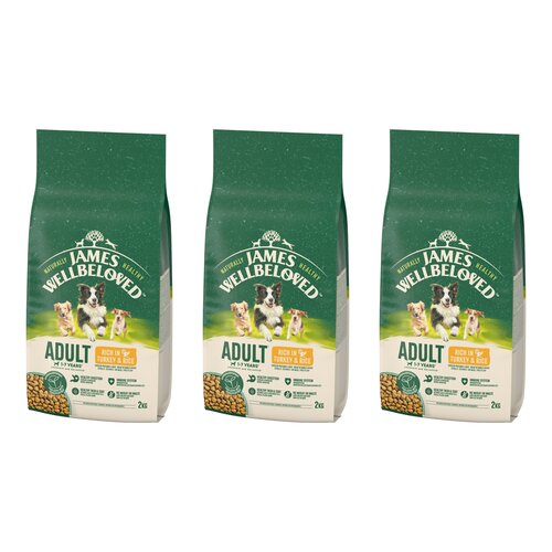 Karma dla psa JAMES WELLBELOVED Adult Monobiałkowa z indykiem i ryżem 3 x 2 kg