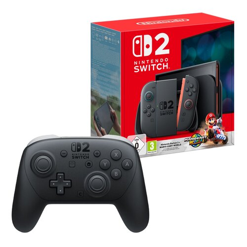 Konsola NINTENDO Switch 2 Czarny + Mario Kart World Gra NINTENDO SWITCH 2 + Kontroler NINTENDO Switch 2 Pro Czarno-biały