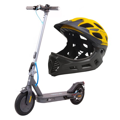 Hulajnoga elektryczna MOTUS Scooty 10 Lite Gen 4 30km 350W 10" Szary + Kask XRIDER XR00KFH01 Czarno-żółty Full Face z odpinaną szczęką (rozmiar S)
