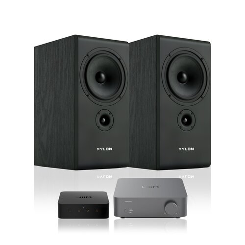 Wzmacniacz WIIM Vibelink Amp Ciemnoszary + Odtwarzacz sieciowy WIIM Pro Plus + Kolumny głośnikowe PYLON AUDIO Opal Monitor Czarny jesion (2 szt.)