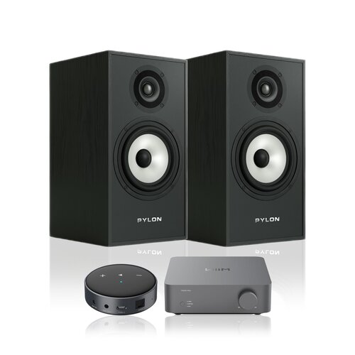 Wzmacniacz WIIM Vibelink Amp Ciemnoszary + Odtwarzacz sieciowy ARYLIC WiiM Mini Czarny + Kolumny głośnikowe PYLON AUDIO Pearl Monitor Czarny jesion (2 szt.)