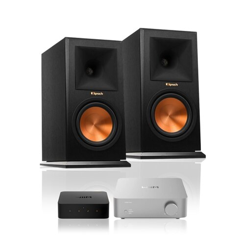 Wzmacniacz WIIM Vibelink Amp Srebrny + Odtwarzacz sieciowy WIIM Pro Plus + Kolumna głośnikowa KLIPSCH RP-160M Heban (2 szt.)