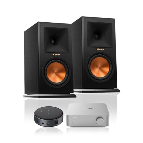 Wzmacniacz WIIM Vibelink Amp Srebrny + Odtwarzacz sieciowy ARYLIC WiiM Mini Czarny + Kolumna głośnikowa KLIPSCH RP-160M Heban (2 szt.)