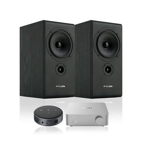 Wzmacniacz WIIM Vibelink Amp Srebrny + Odtwarzacz sieciowy ARYLIC WiiM Mini Czarny + Kolumny głośnikowe PYLON AUDIO Opal Monitor Czarny jesion (2 szt.)