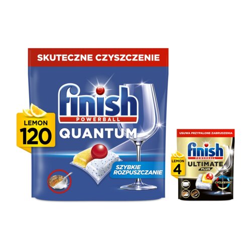 Kapsułki do zmywarki FINISH Powerball Quantum All in 1 Lemon - 120 szt. + Kapsułki do zmywarek FINISH Powerball Ultimate Plus All In 1 Lemon - 4 szt.
