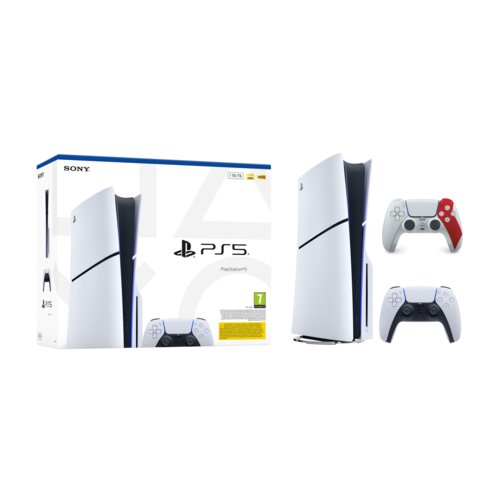 Konsola SONY PlayStation 5 Slim E-chassis + Kontroler SONY DualSense God of War Biało-czerwony