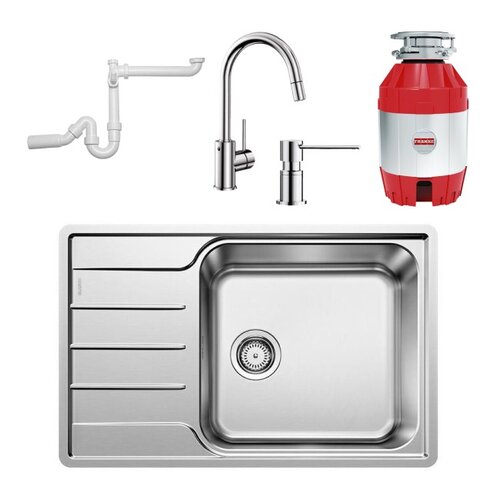 Zlewozmywak BLANCO Lemis XL 6 S-IF + Bateria BLANCO Mida-S + Młynek do rozdrabniania odpadów FRANKE Turbo Elite + Dozownik BLANCO Lato + Syfon do zlewozmywaków BLANCO