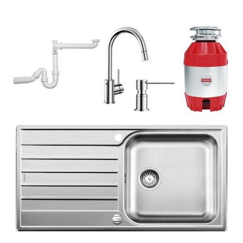 Zlewozmywak BLANCO Livit XL 6 S + Bateria BLANCO Mida-S + Młynek do rozdrabniania odpadów FRANKE Turbo Elite + Dozownik BLANCO Lato + Syfon do zlewozmywaków BLANCO