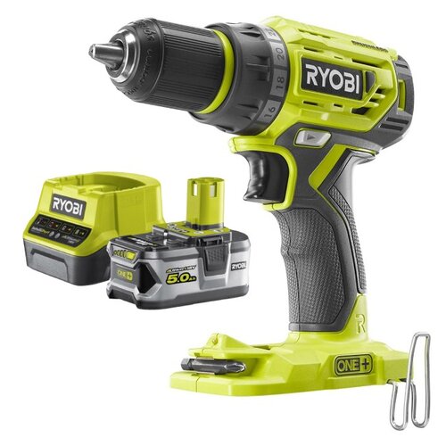 Wiertarko-wkrętarka RYOBI R18DD7-0 + Akumulator RYOBI RC18120-150 5Ah 18V + Ładowarka