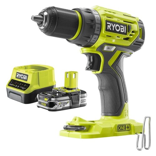 Wiertarko-wkrętarka RYOBI R18DD7-0 + Akumulator RYOBI RC18120-125 2.5Ah 18V + Ładowarka