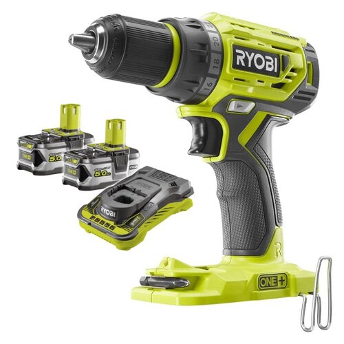 Wiertarko-wkrętarka RYOBI R18DD7-0 + Akumulator RYOBI RC18150-250 5Ah 18V + Ładowarka