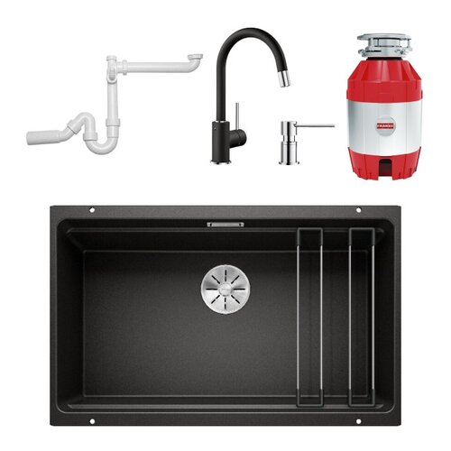 Zlewozmywak BLANCO Etagon 700-U + Bateria BLANCO Mida-S + Młynek do rozdrabniania odpadów FRANKE Turbo Elite + Dozownik BLANCO Lato + Syfon do zlewozmywaków BLANCO