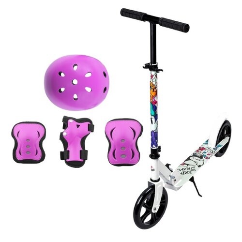 Hulajnoga dla dzieci DISNEY Myszka Minnie + Kask VÖGEL VOK-650S Fioletowy dla Dzieci (Rozmiar S) + Zestaw ochraniaczy