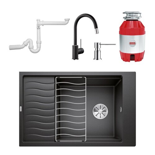 Zlewozmywak BLANCO Elon XL 6 S + Bateria BLANCO Mida-S + Młynek do rozdrabniania odpadów FRANKE Turbo Elite + Dozownik BLANCO Lato + Syfon do zlewozmywaków BLANCO