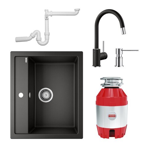 Zlewozmywak BLANCO Dalago 6 + Bateria BLANCO Mida-S + Młynek do rozdrabniania odpadów FRANKE Turbo Elite + Dozownik BLANCO Lato + Syfon do zlewozmywaków BLANCO