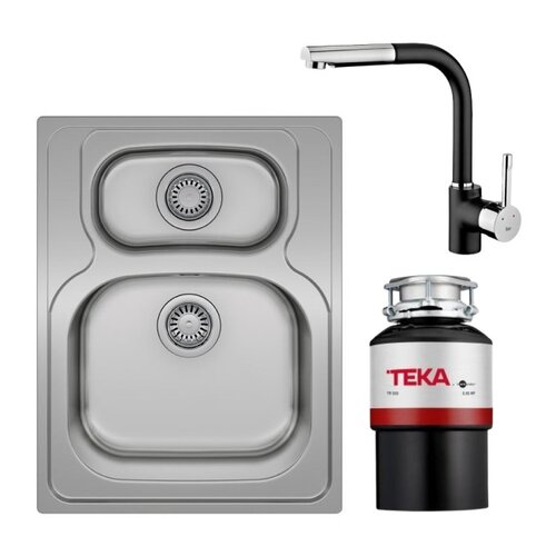Zlewozmywak TEKA UNIVERSE 60 T-XP 1½B Stal nierdzewna + Bateria TEKA ARK 938 TG Carbon + Młynek do rozdrabniania odpadów TEKA TR 550