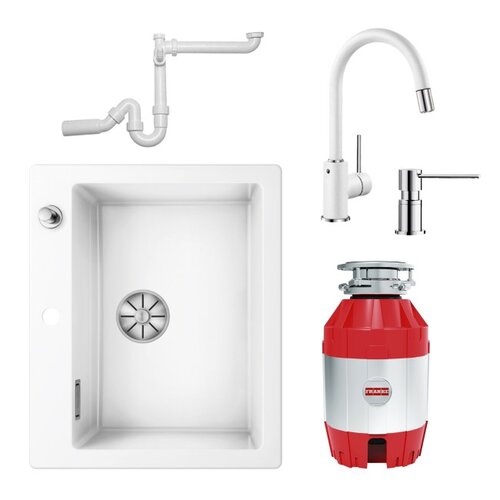 Zlewozmywak BLANCO Palona 6 + Bateria BLANCO Mida-S + Młynek do rozdrabniania odpadów FRANKE Turbo Elite + Dozownik BLANCO Lato + Syfon do zlewozmywaków BLANCO