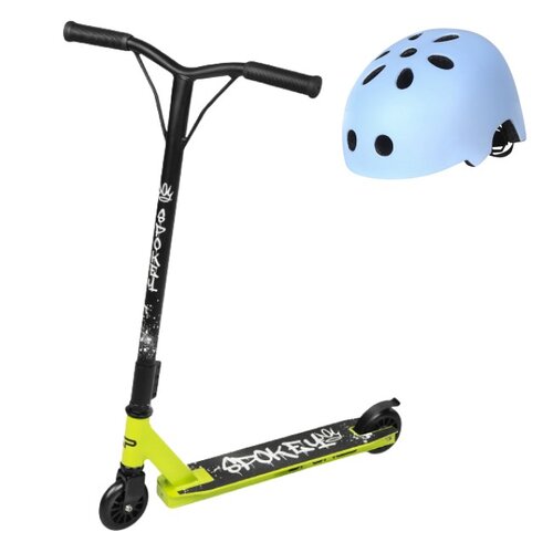 Hulajnoga wyczynowa SPOKEY Revert Basic Czarno-zielony + Kask VÖGEL VKA-941BL Niebieski 52-56 cm (rozmiar S/M)