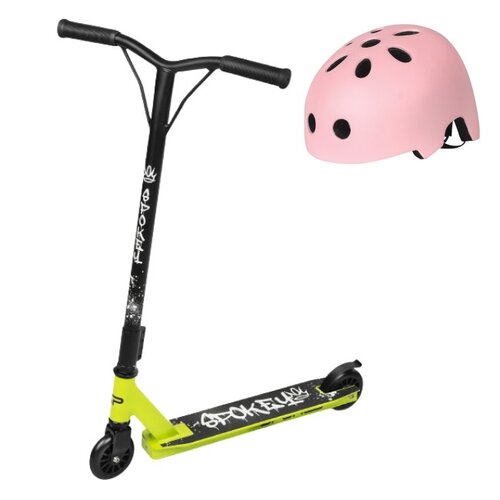 Hulajnoga wyczynowa SPOKEY Revert Basic Czarno-zielony + Kask VÖGEL VKA-941PK Różowy 52-56 cm (rozmiar S/M)