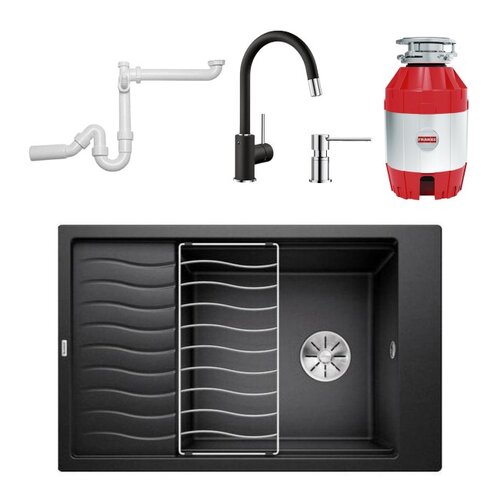 Zlewozmywak BLANCO Elon XL 6 S + Bateria BLANCO Mida-S + Młynek do rozdrabniania odpadów FRANKE Turbo Elite + Dozownik BLANCO Lato + Syfon do zlewozmywaków BLANCO