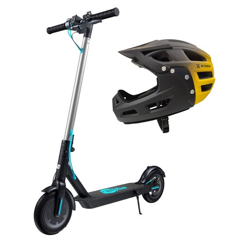 Hulajnoga elektryczna MOTUS Scooty 8.5 25km 350W 8.5" Czarno-turkusowy + Kask rowerowy XRIDER XR00FH01 Czarno-żółty MTB (rozmiar L)